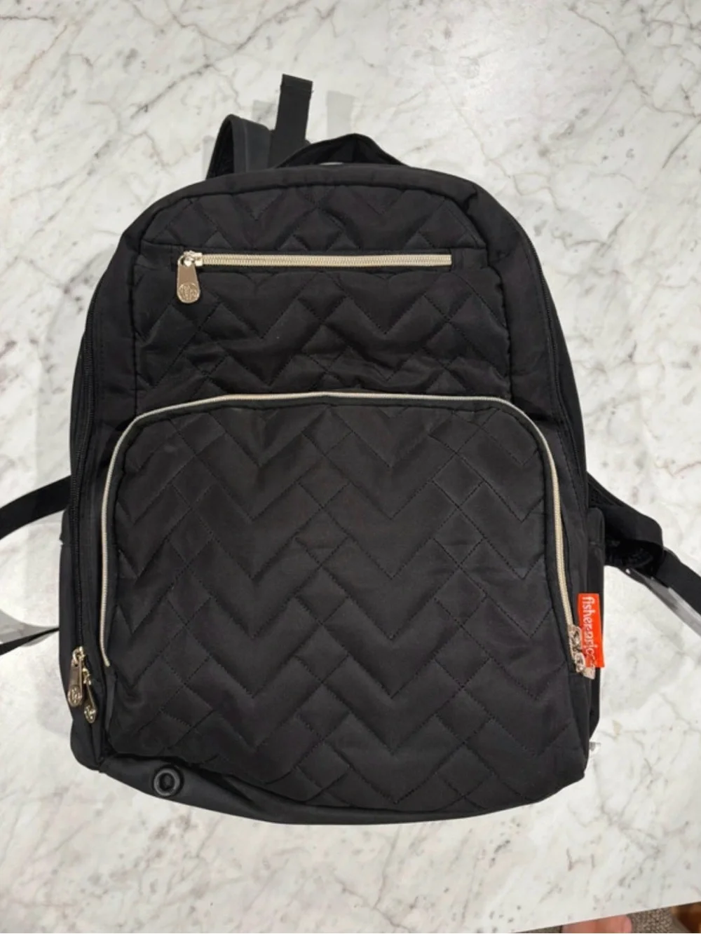Fisher-Price Black Diaper Bag Backpack with Insulated Pouch and Changing Pad